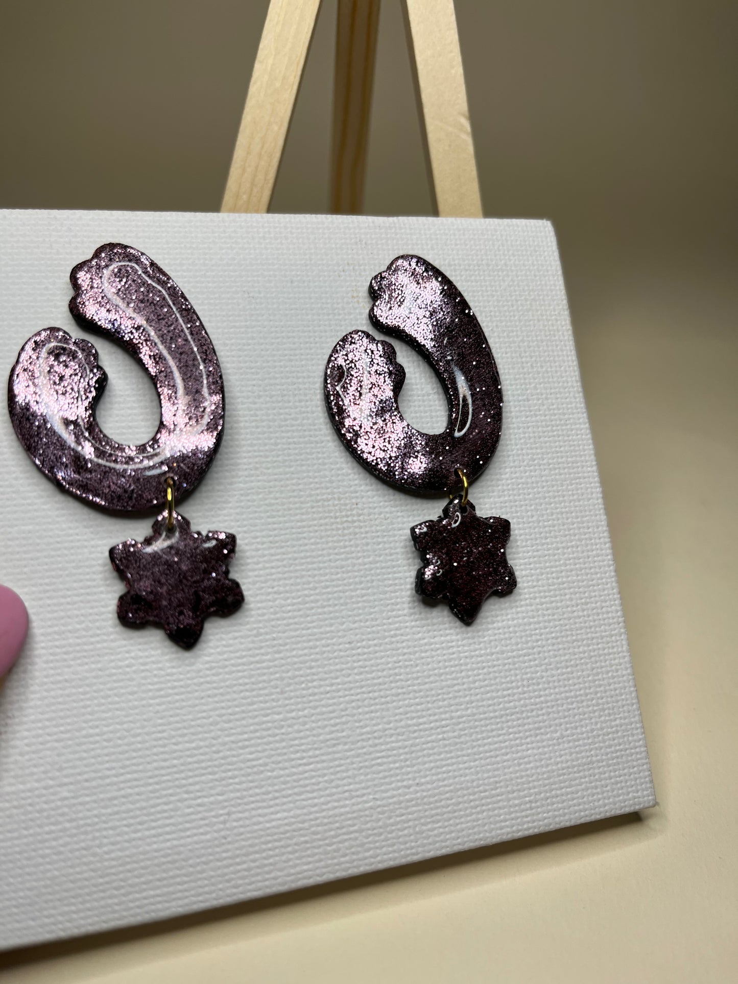 Pendientes Onda Glitter Rosa