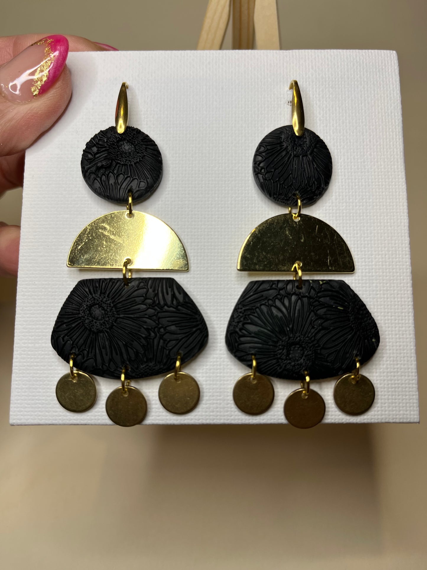 Pendientes Textura Negros Floral