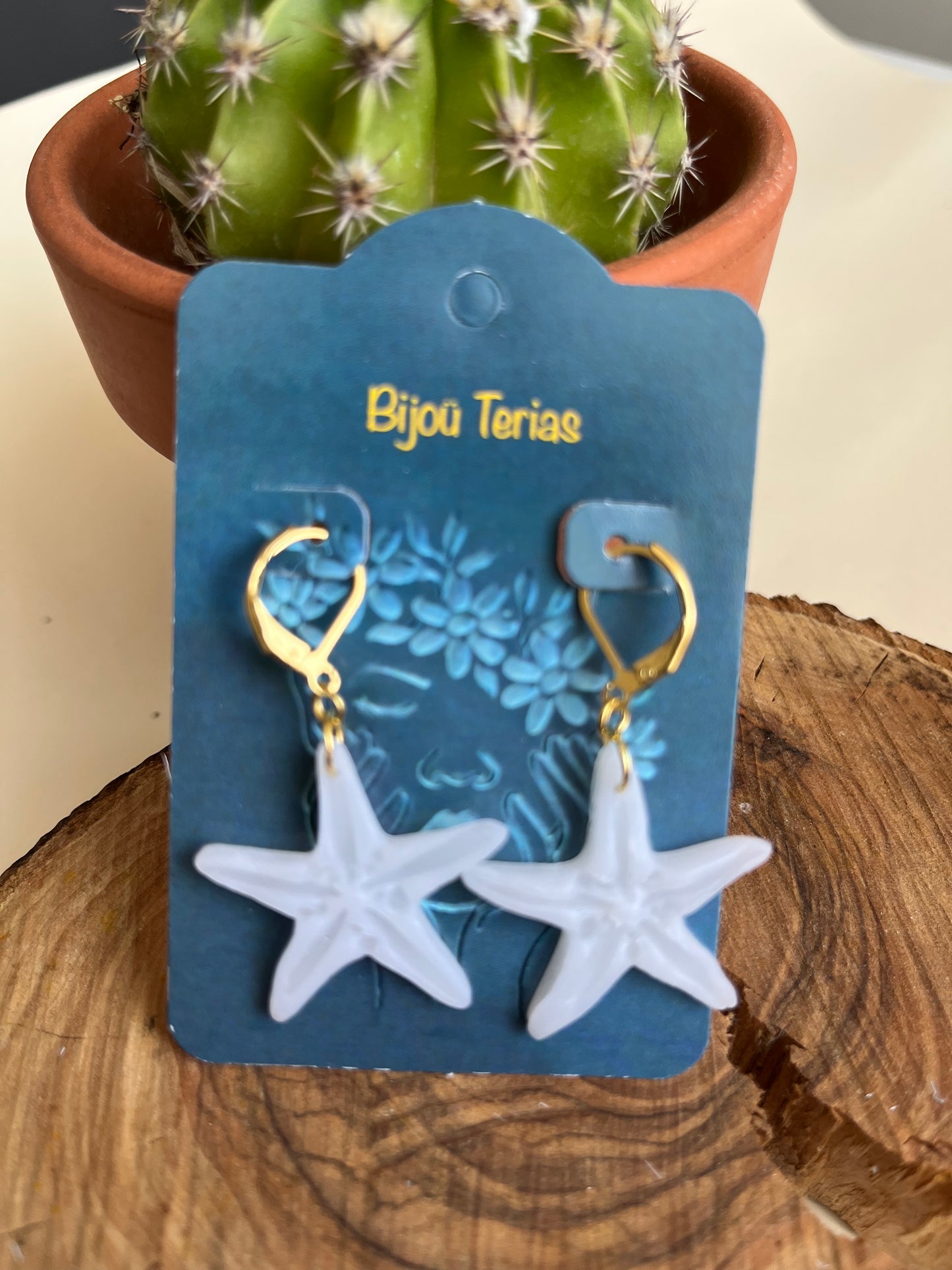 Pendiente Estrella Mar Blanco Translúcido