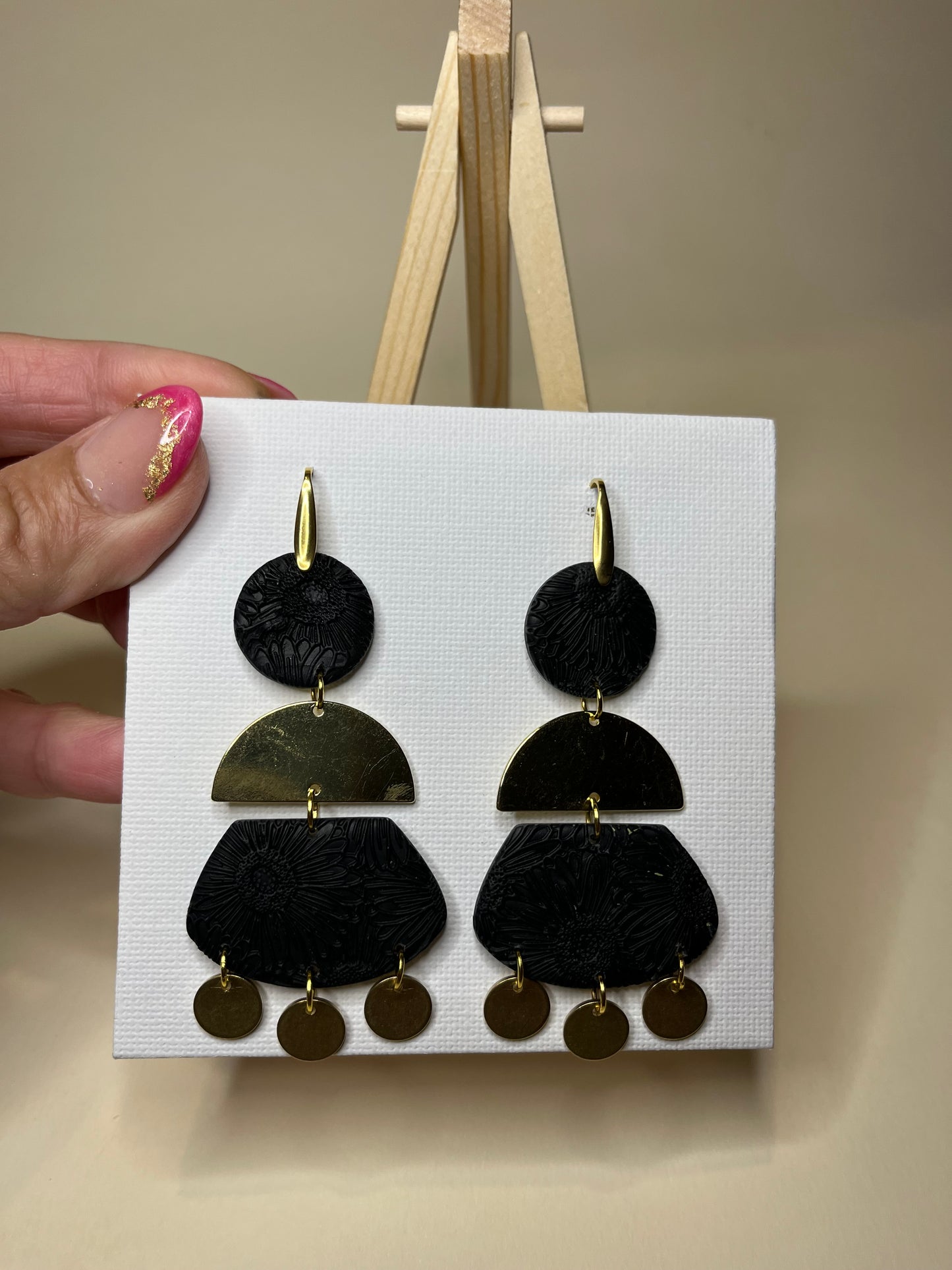Pendientes Textura Negros Floral