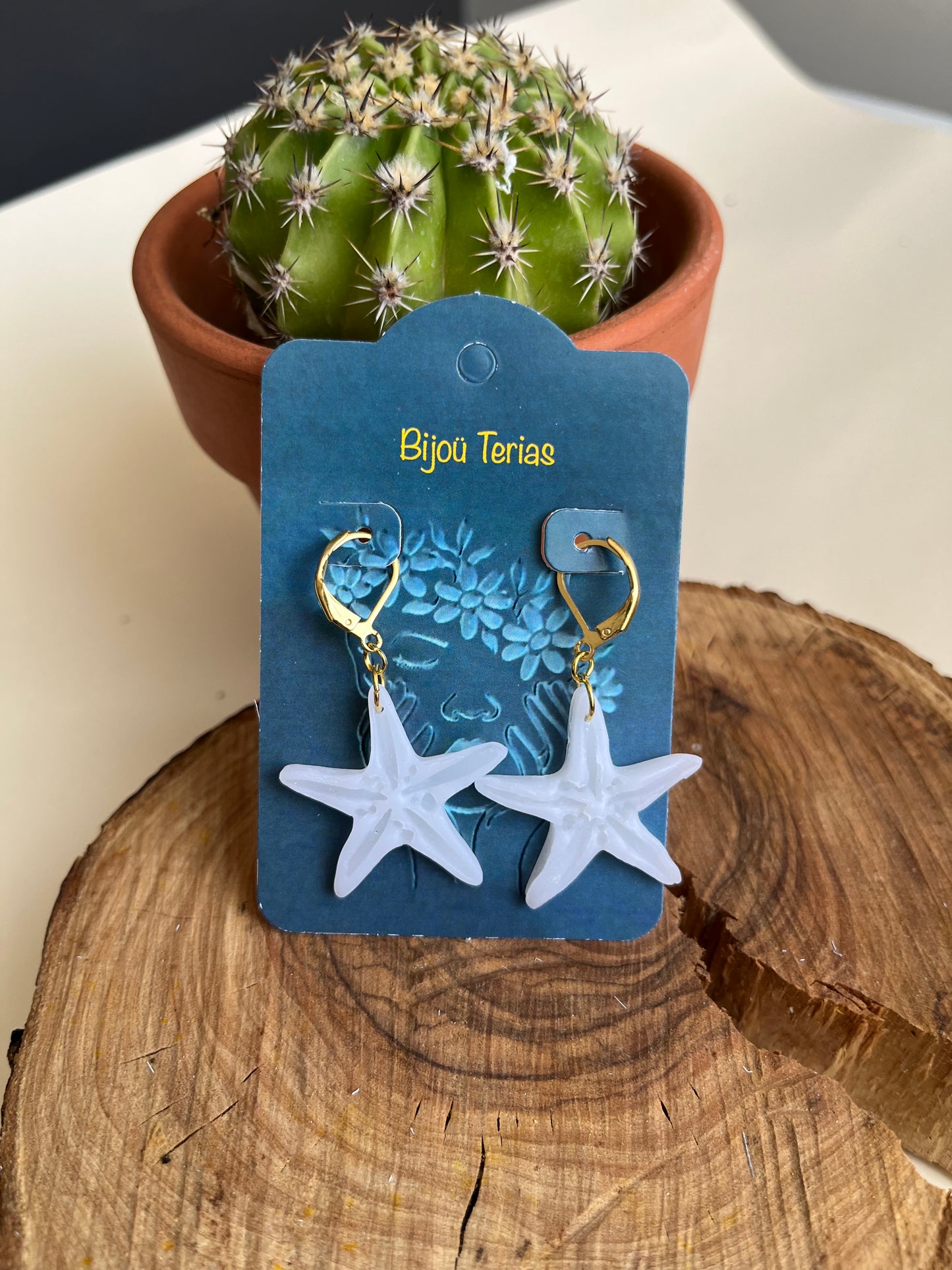 Pendiente Estrella Mar Blanco Translúcido