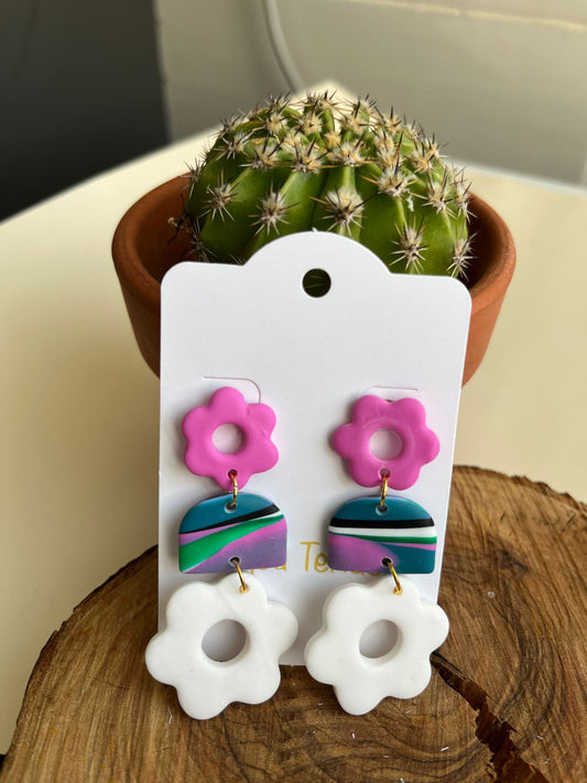 Pendientes Flor Fucsia/Blanco