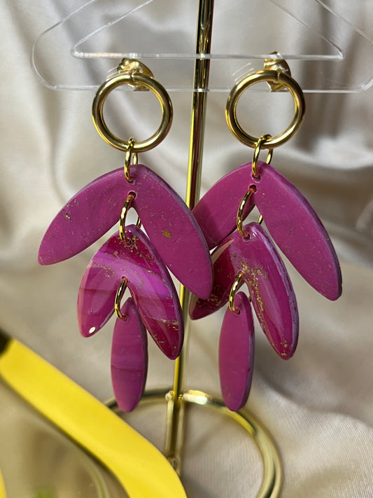 Pendiente Hojas Fucsia Oro