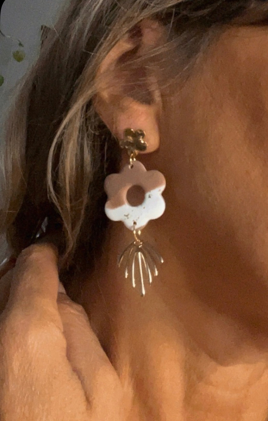 Pendiente Flor Otoño Colección Mármol Tierra