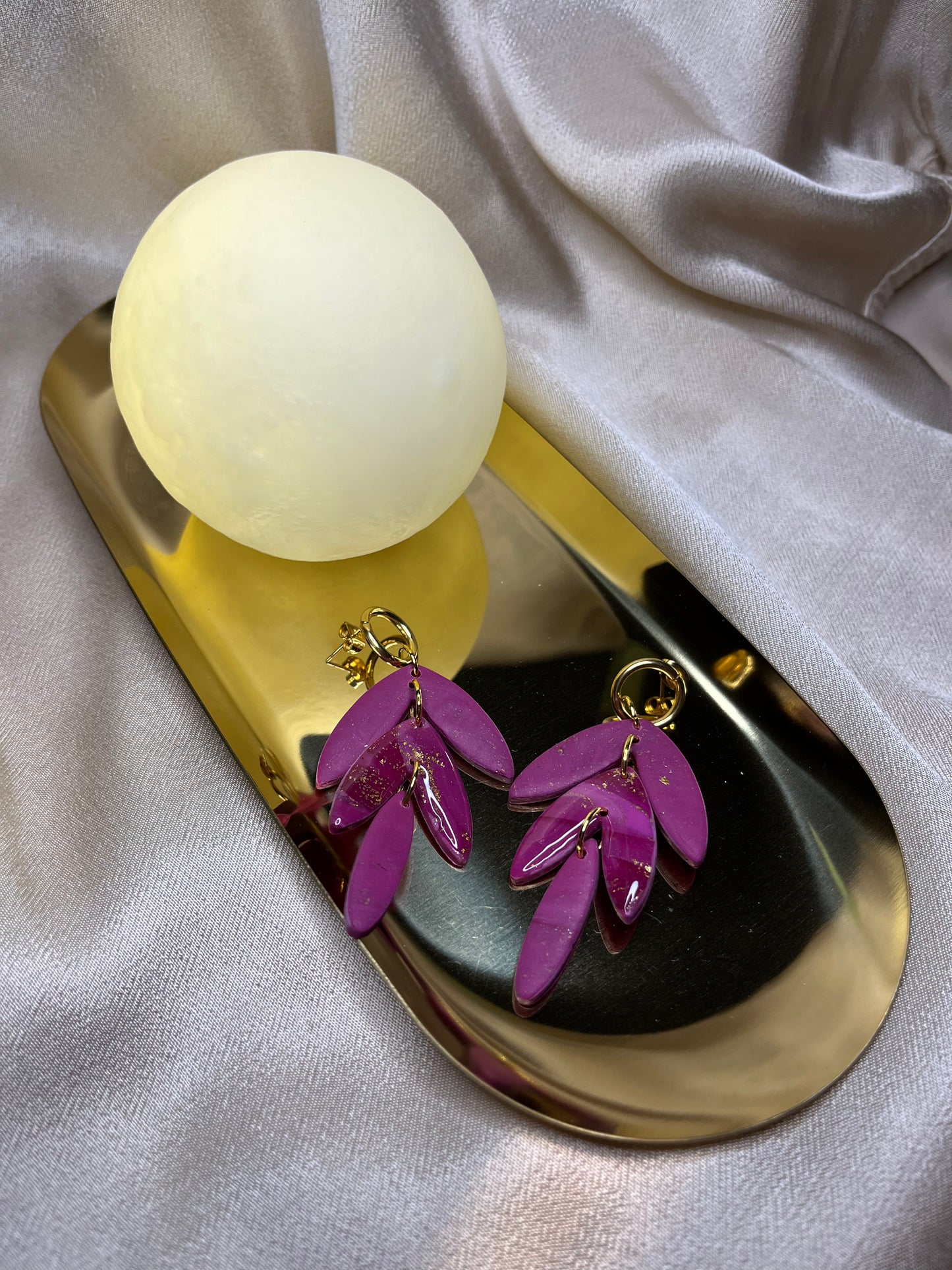 Pendiente Hojas Fucsia Oro