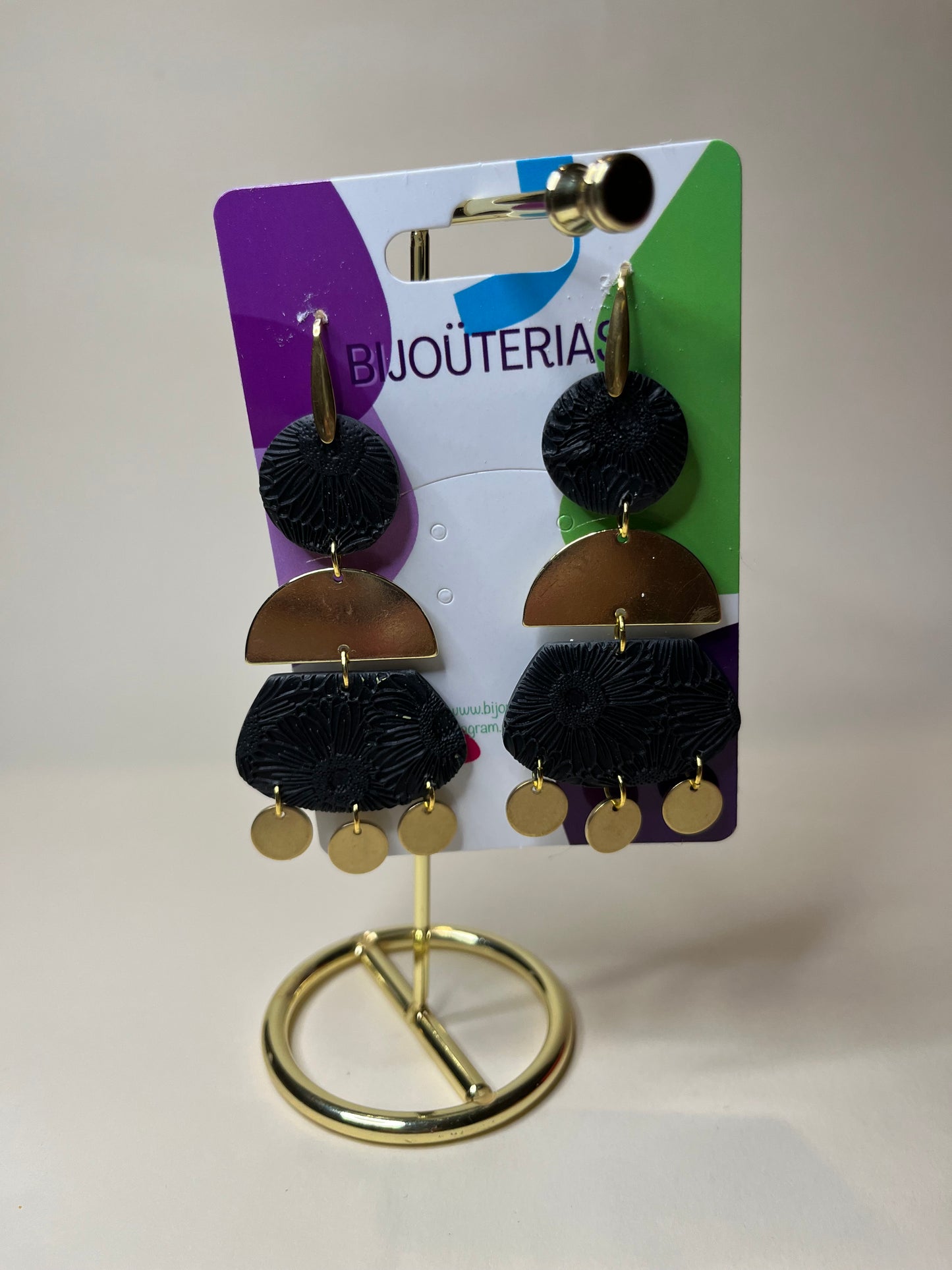 Pendientes Textura Negros Floral