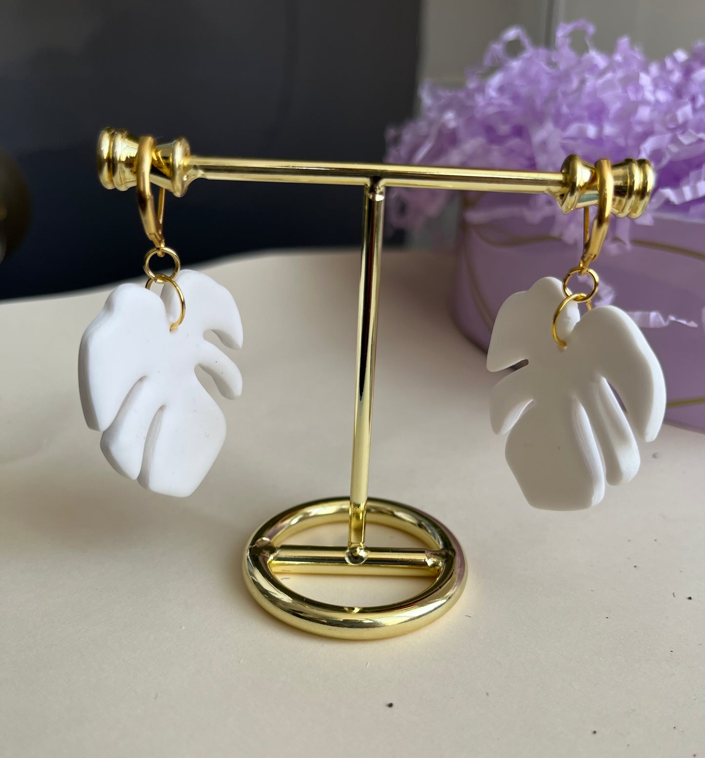 Pendientes Monstera Blanca